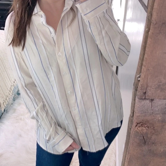 Kal Rieman tan striped button down top size 14 - Picture 4 of 9